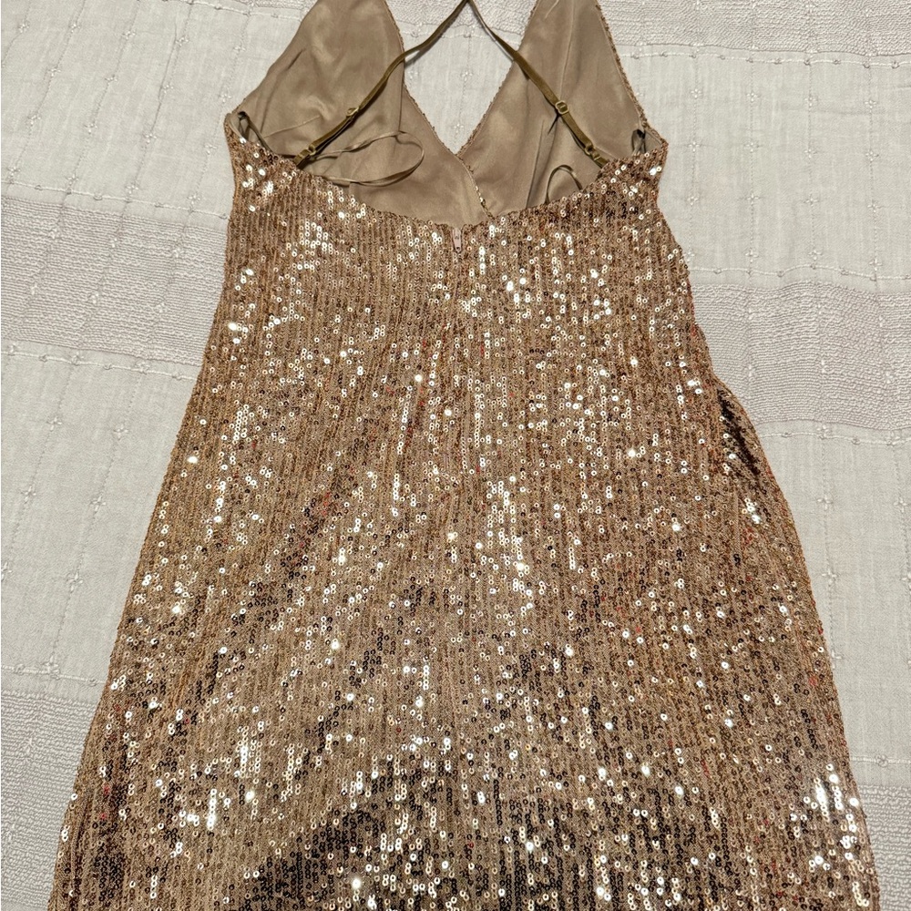 Fashion Nova Light Brown Sequin Mini Dress